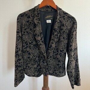 Avant Premiere Size M Gold/Black Paisley Jacquard Notch Lapel Cropped Jacket